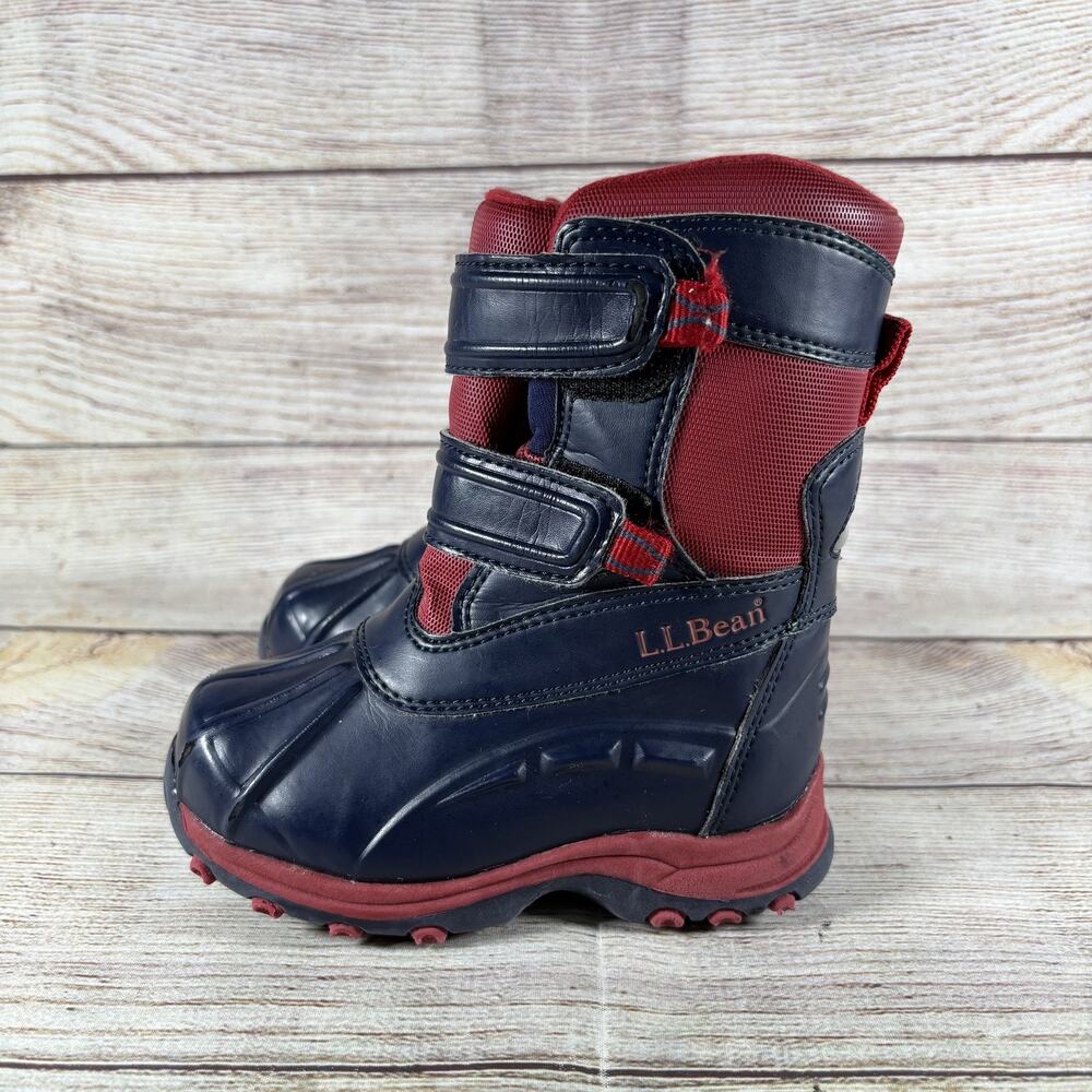 L.L.Bean Boys' Toddler Size 7 Winter Snow Boots Navy Blue Red Hook Loop Strap